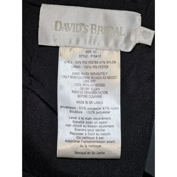 Davids Bridal Women's Black Strapless Taffeta Dress Feather Detail Size 10 369 - Picture 6 of 10